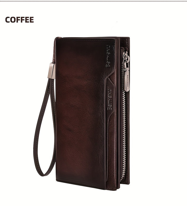 Portefeuille homme long en cuir, 26 cartes et pince amovible