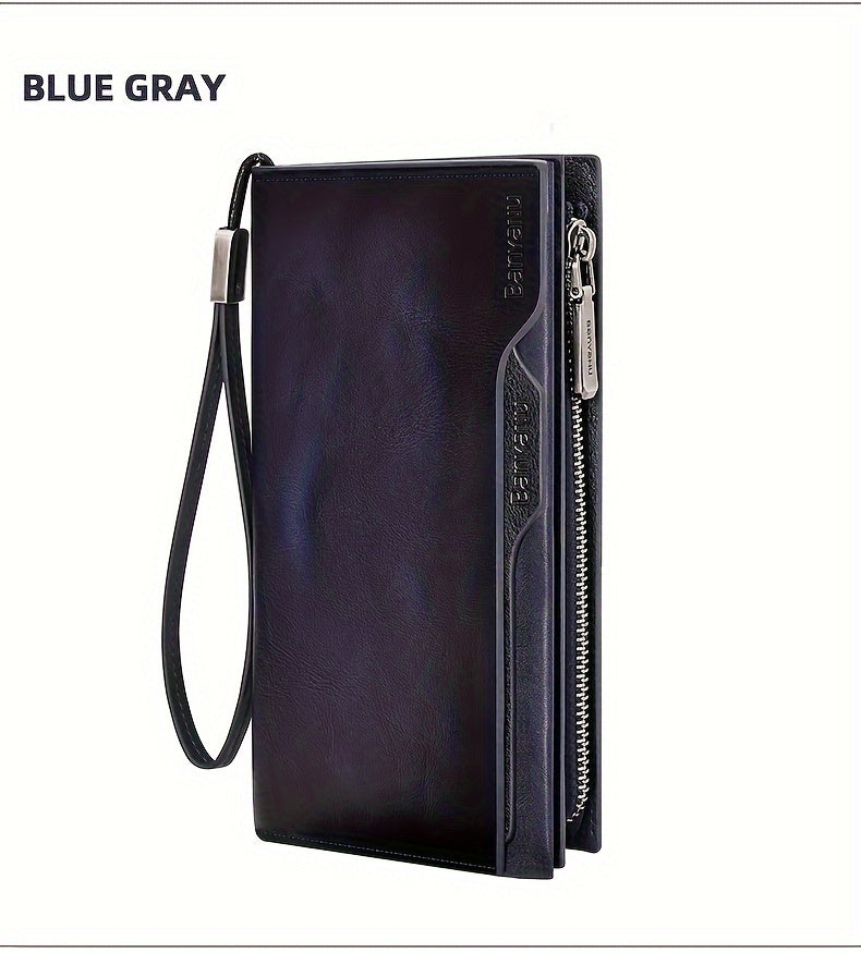 Portefeuille homme long en cuir, 26 cartes et pince amovible