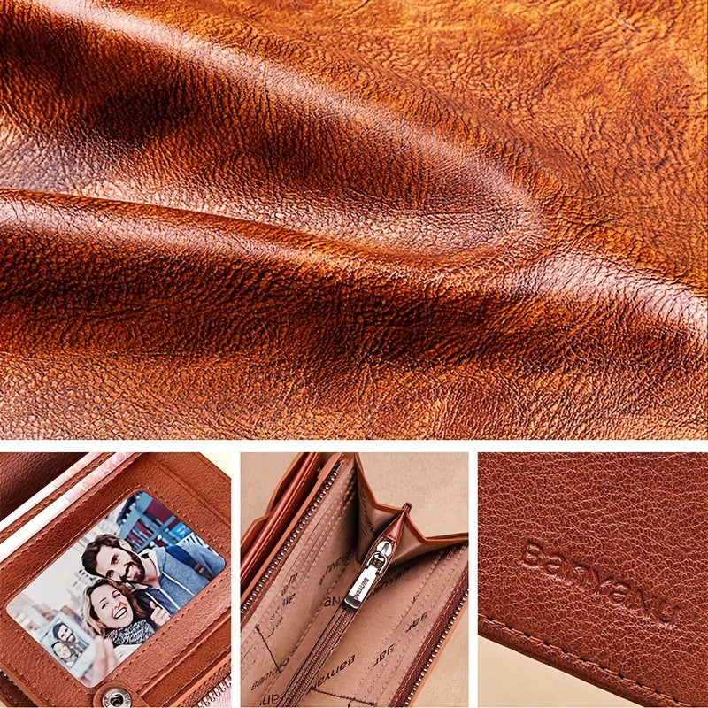 Portefeuille homme long en cuir, 26 cartes et pince amovible