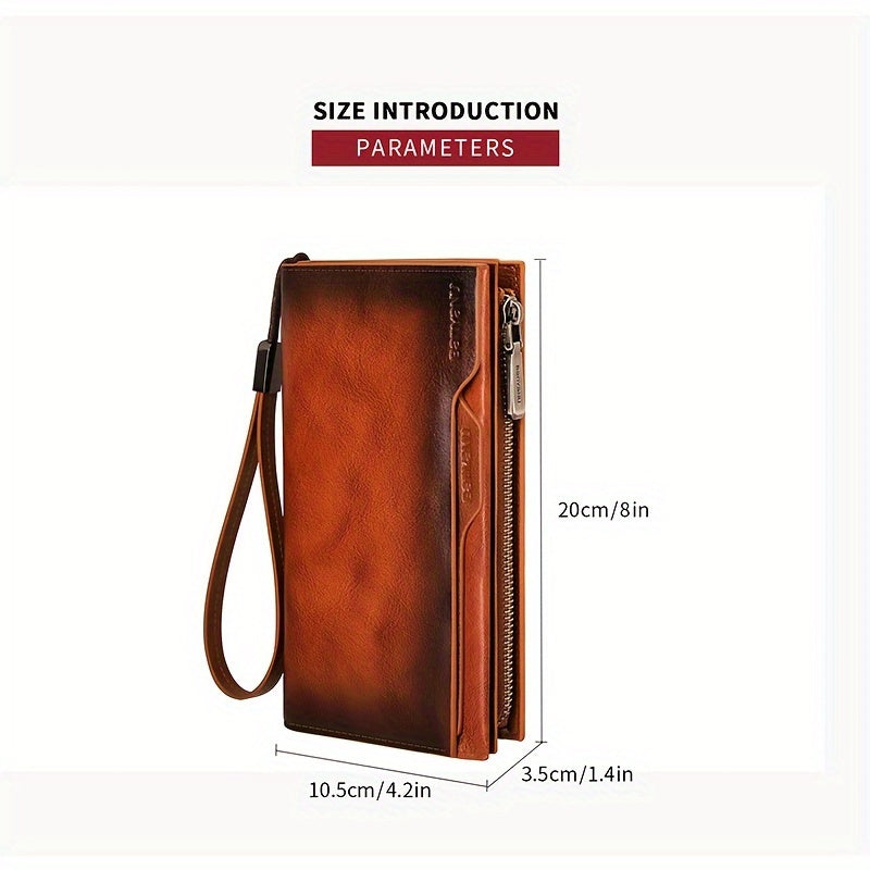 Portefeuille homme long en cuir, 26 cartes et pince amovible