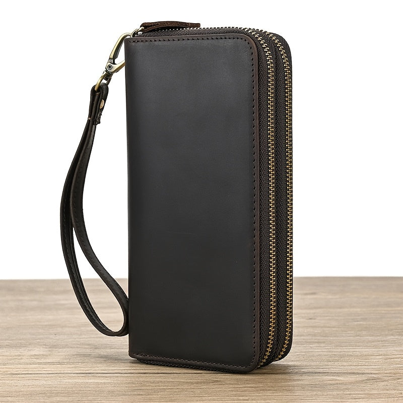 Portefeuille homme long en cuir crazy horse à double zip
