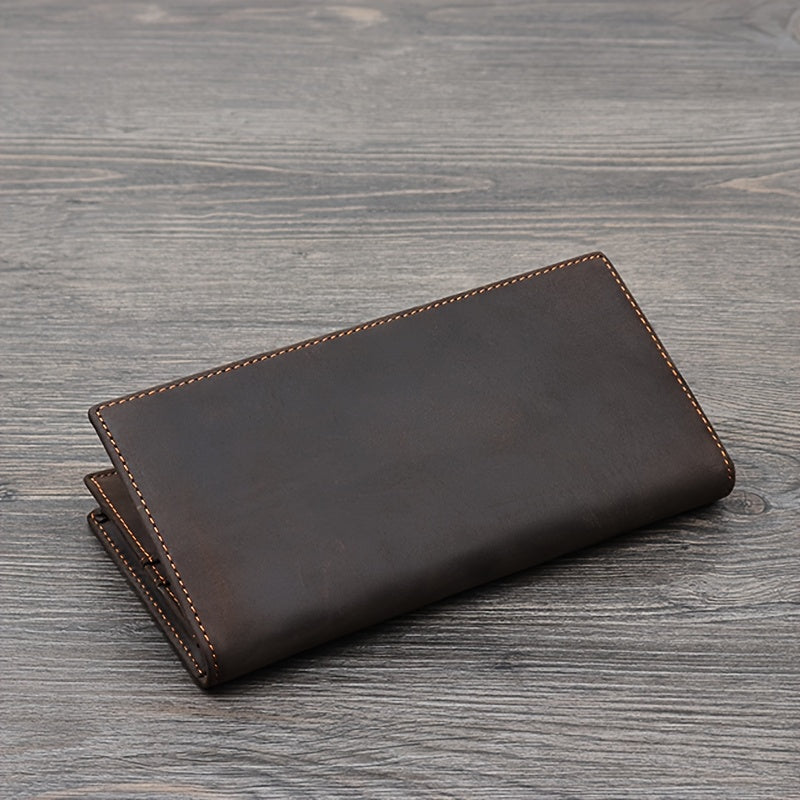 Portefeuille homme long en cuir Crazy Horse, 1,5 cm fermé