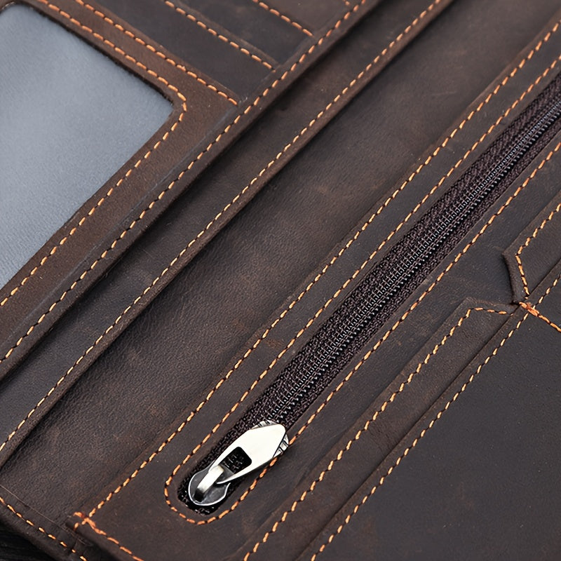 Portefeuille homme long en cuir Crazy Horse, 1,5 cm fermé