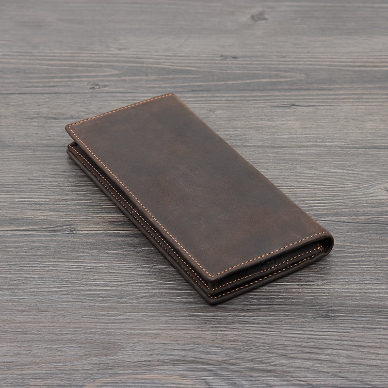 Portefeuille homme long en cuir Crazy Horse, 1,5 cm fermé