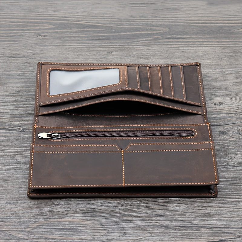 Portefeuille homme long en cuir Crazy Horse, 1,5 cm fermé