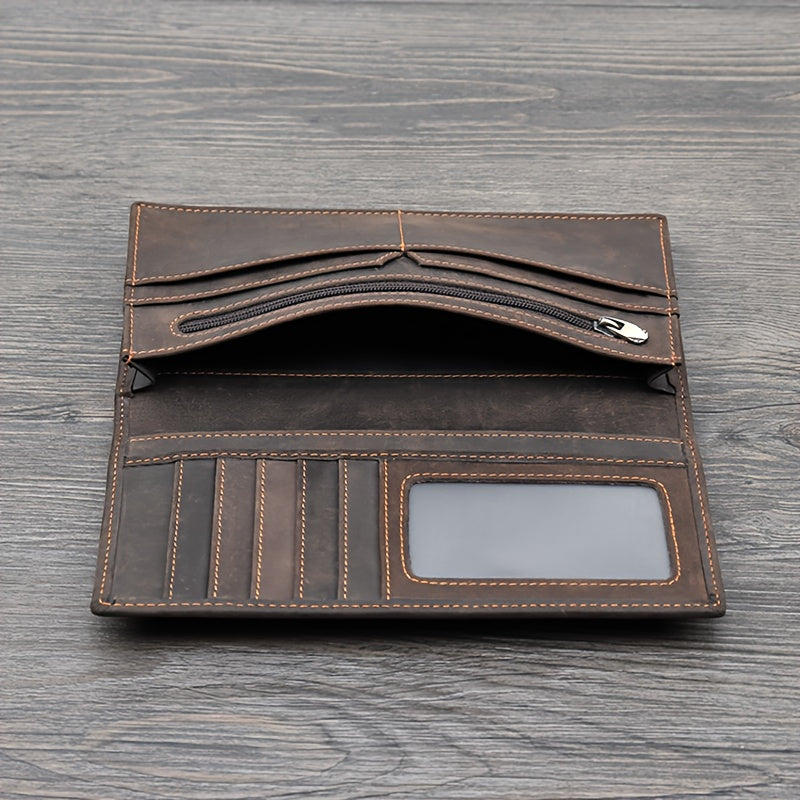 Portefeuille homme long en cuir Crazy Horse, 1,5 cm fermé