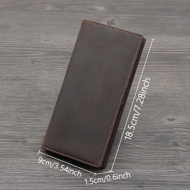 Portefeuille homme long en cuir Crazy Horse, 1,5 cm fermé