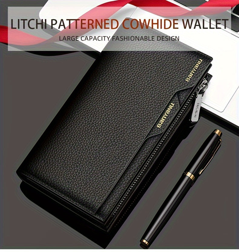Portefeuille homme long en cuir grainé pour papiers auto