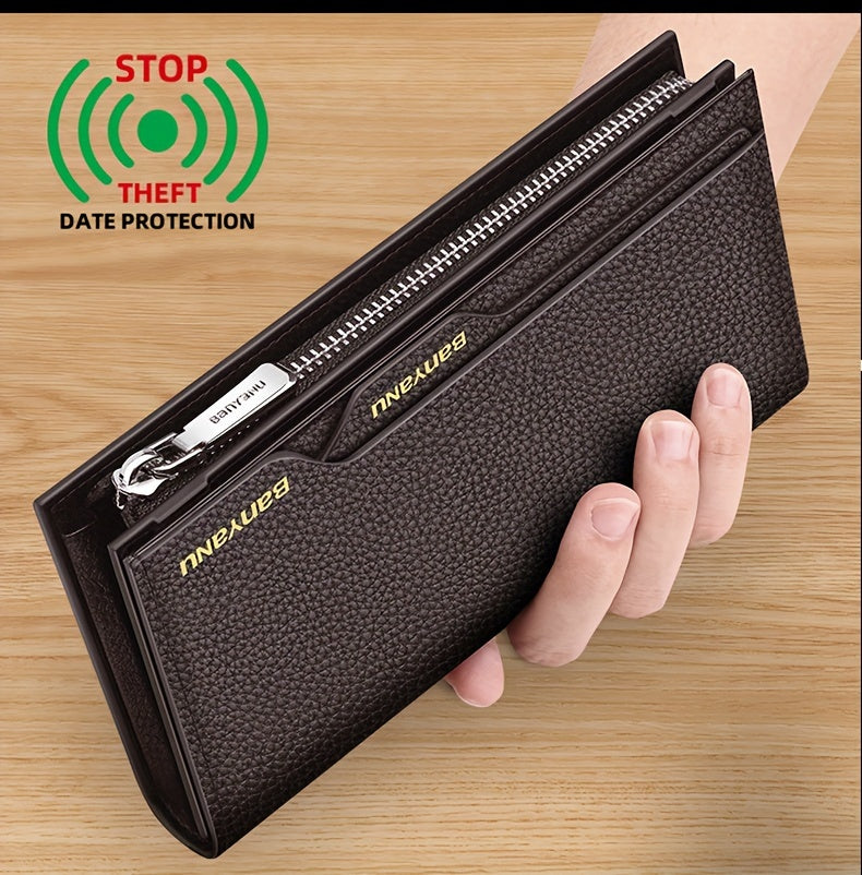 Portefeuille homme long en cuir grainé pour papiers auto