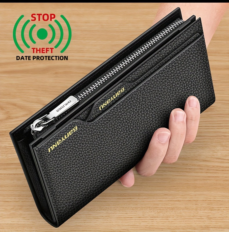 Portefeuille homme long en cuir grainé pour papiers auto