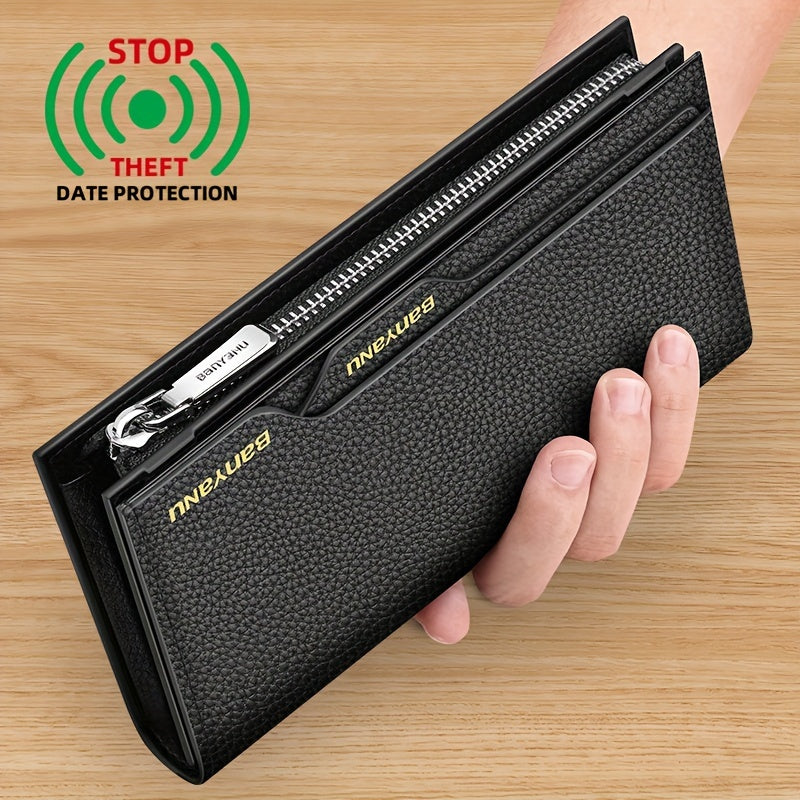Portefeuille homme long en cuir grainé pour papiers auto
