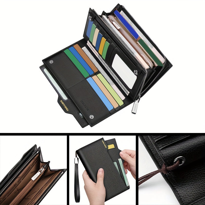 Portefeuille homme long en cuir grainé pour papiers auto