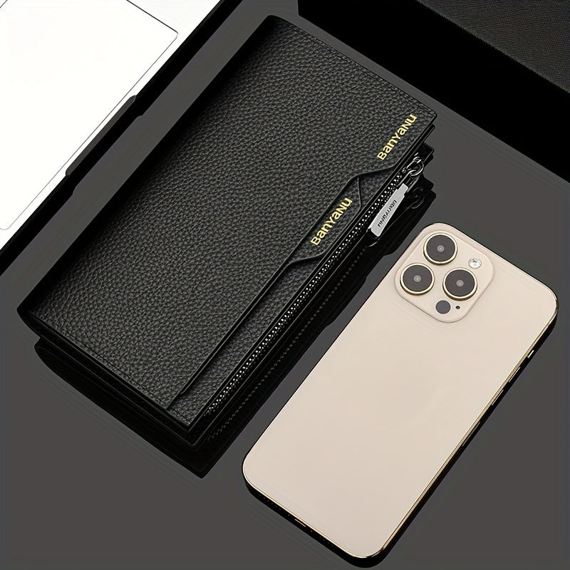 Portefeuille homme long en cuir grainé pour papiers auto