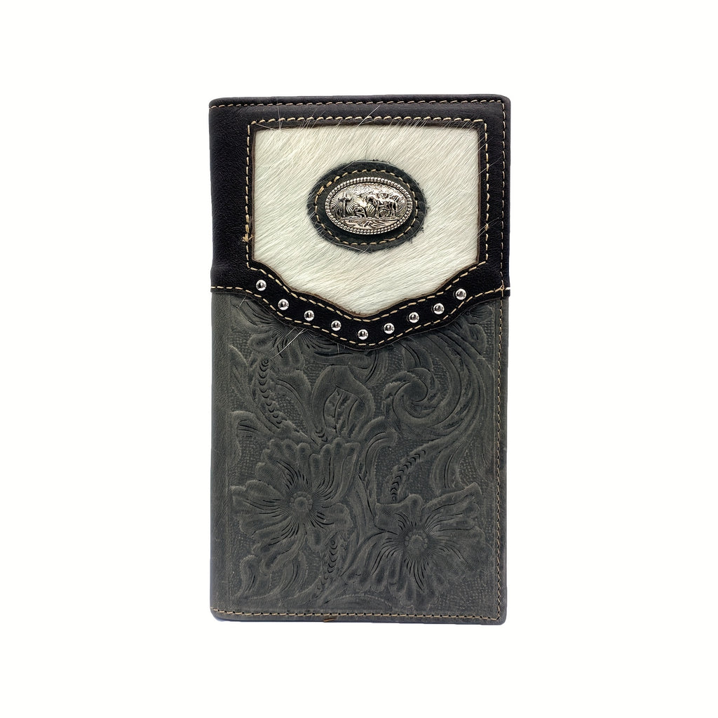 Portefeuille homme long en cuir repoussé floral, style western