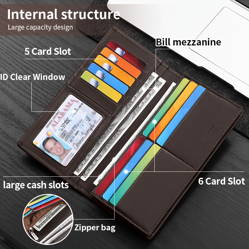 Portefeuille homme long cuir de vachette, 11 cartes et RFID