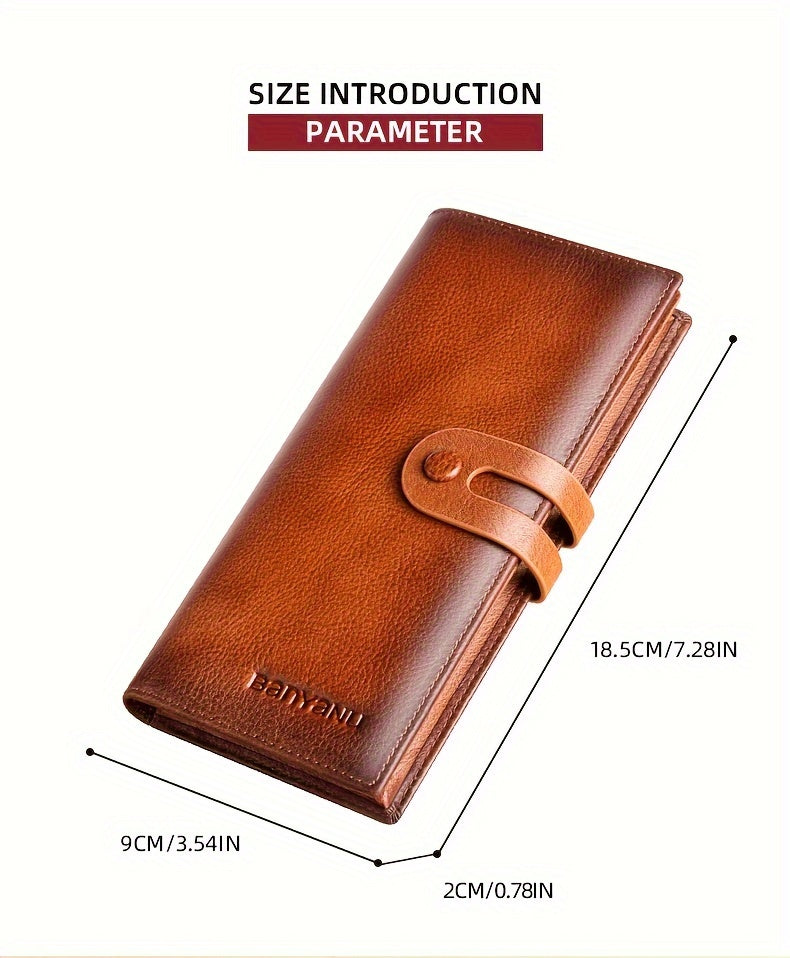 Portefeuille homme long en cuir de vachette, 12 cartes, RFID