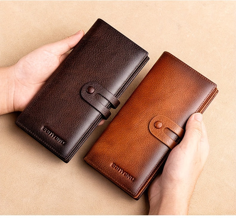 Portefeuille homme long en cuir de vachette, 12 cartes, RFID