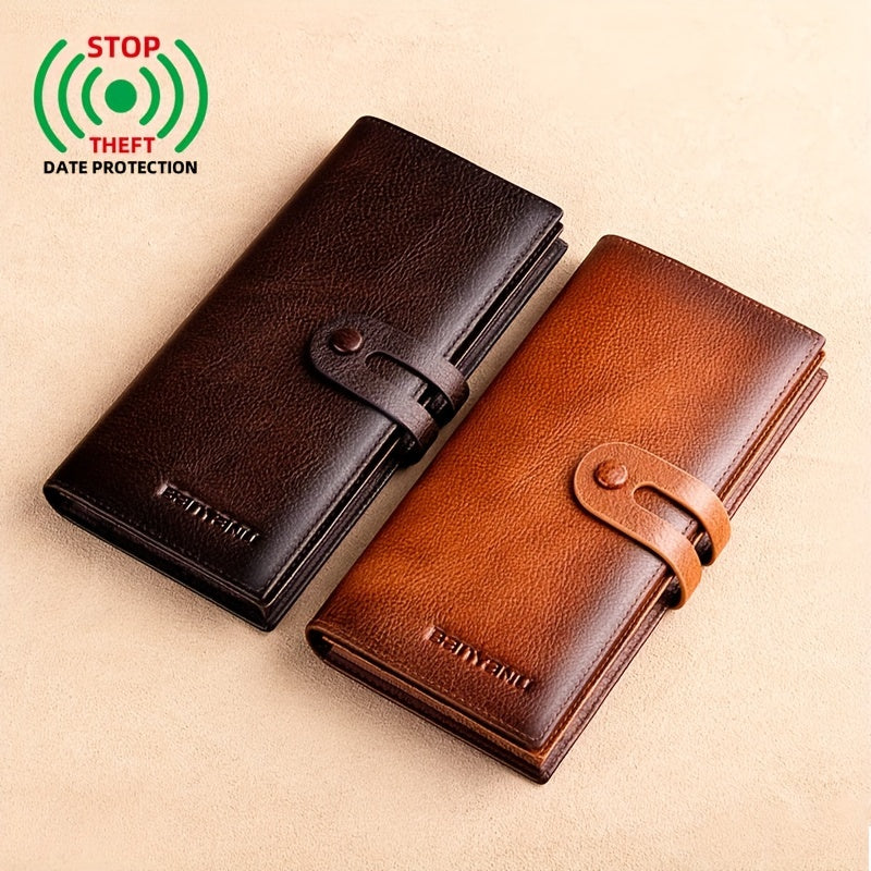 Portefeuille homme long en cuir de vachette, 12 cartes, RFID