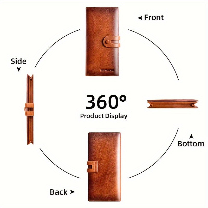 Portefeuille homme long en cuir de vachette, 12 cartes, RFID