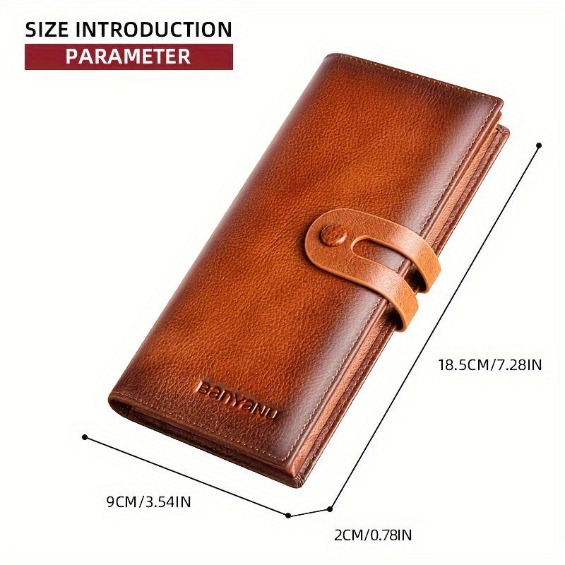 Portefeuille homme long en cuir de vachette, 12 cartes, RFID