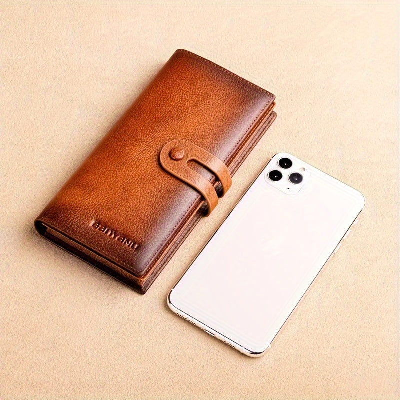 Portefeuille homme long en cuir de vachette, 12 cartes, RFID