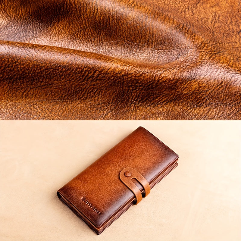 Portefeuille homme long en cuir de vachette, 12 cartes, RFID