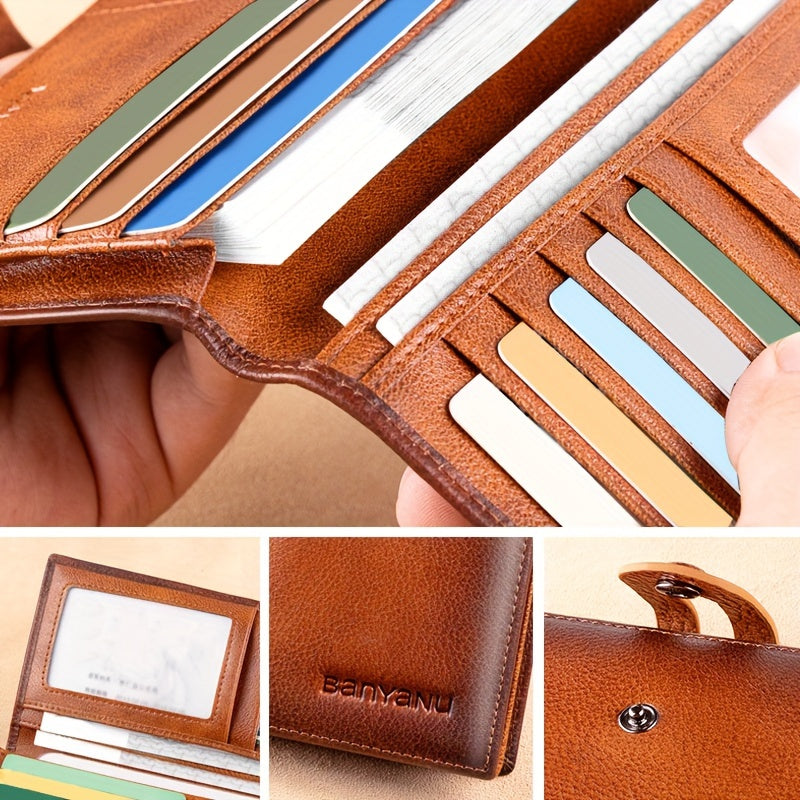 Portefeuille homme long en cuir de vachette, 12 cartes, RFID