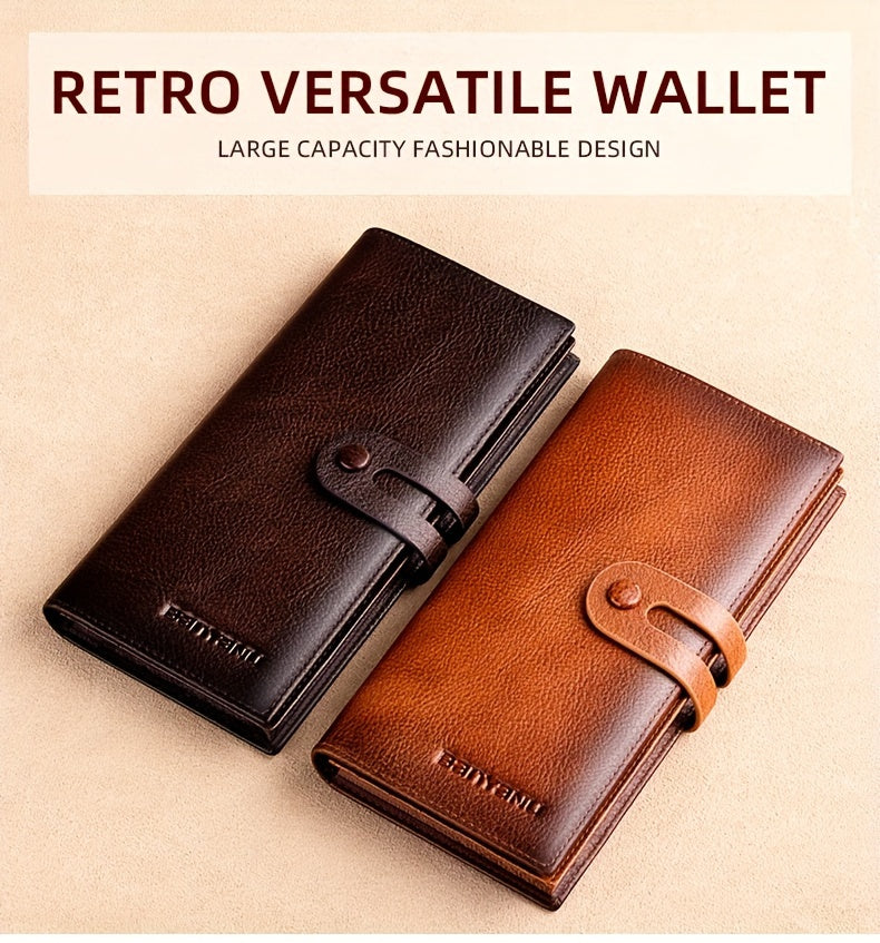 Portefeuille homme long en cuir de vachette, 12 cartes, RFID