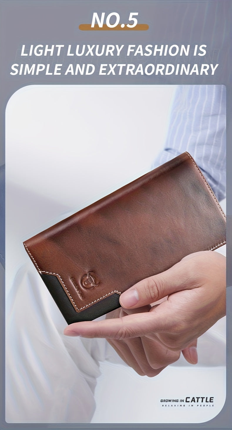 Portefeuille homme long cuir de vachette, 10 fentes cartes
