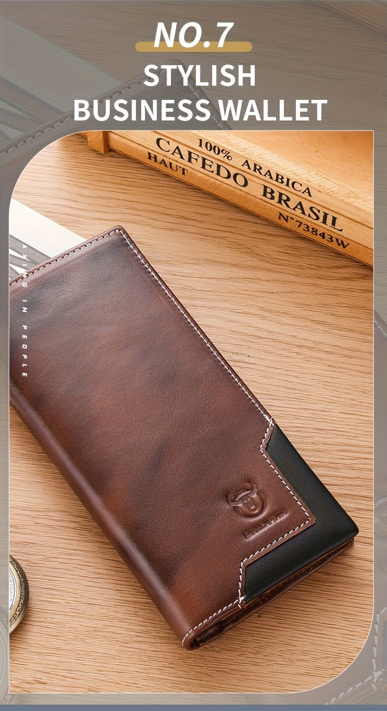 Portefeuille homme long cuir de vachette, 10 fentes cartes