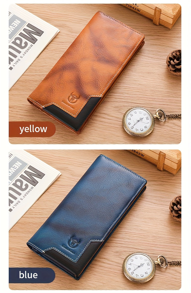 Portefeuille homme long cuir de vachette, 10 fentes cartes