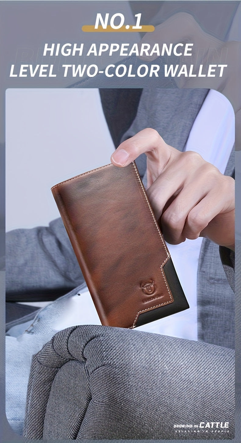 Portefeuille homme long cuir de vachette, 10 fentes cartes