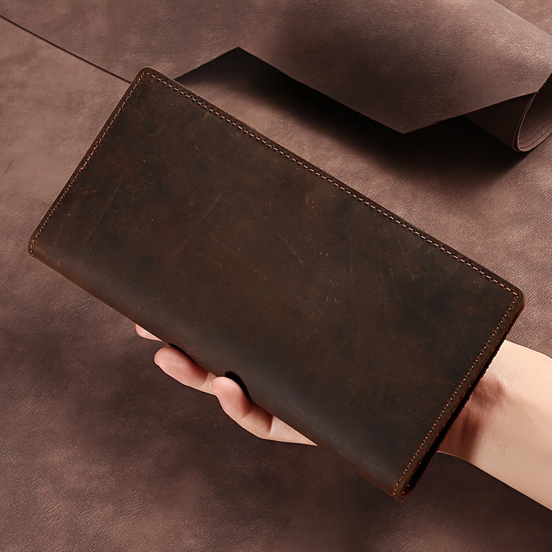 Portefeuille homme long en cuir de vachette, marron foncé