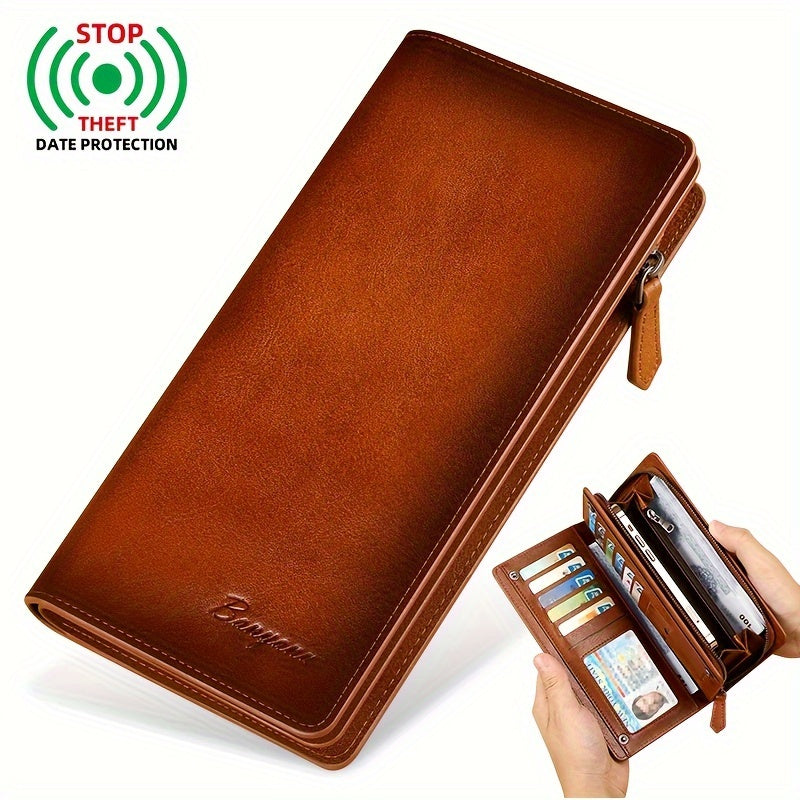 Portefeuille homme long cuir vachette, poche monnaie zippée