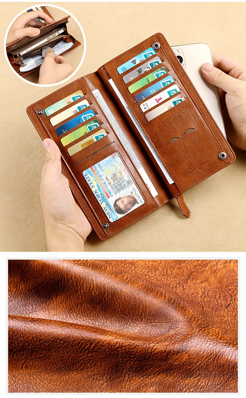 Portefeuille homme long cuir vachette, poche monnaie zippée