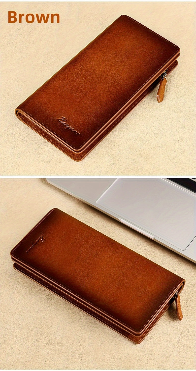 Portefeuille homme long cuir vachette, poche monnaie zippée