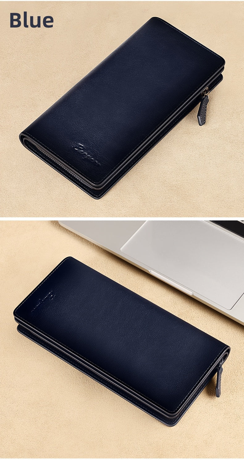 Portefeuille homme long cuir vachette, poche monnaie zippée