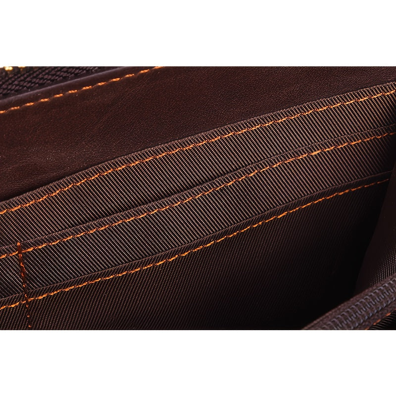 Portefeuille homme long en cuir de vachette, zip et dragonne