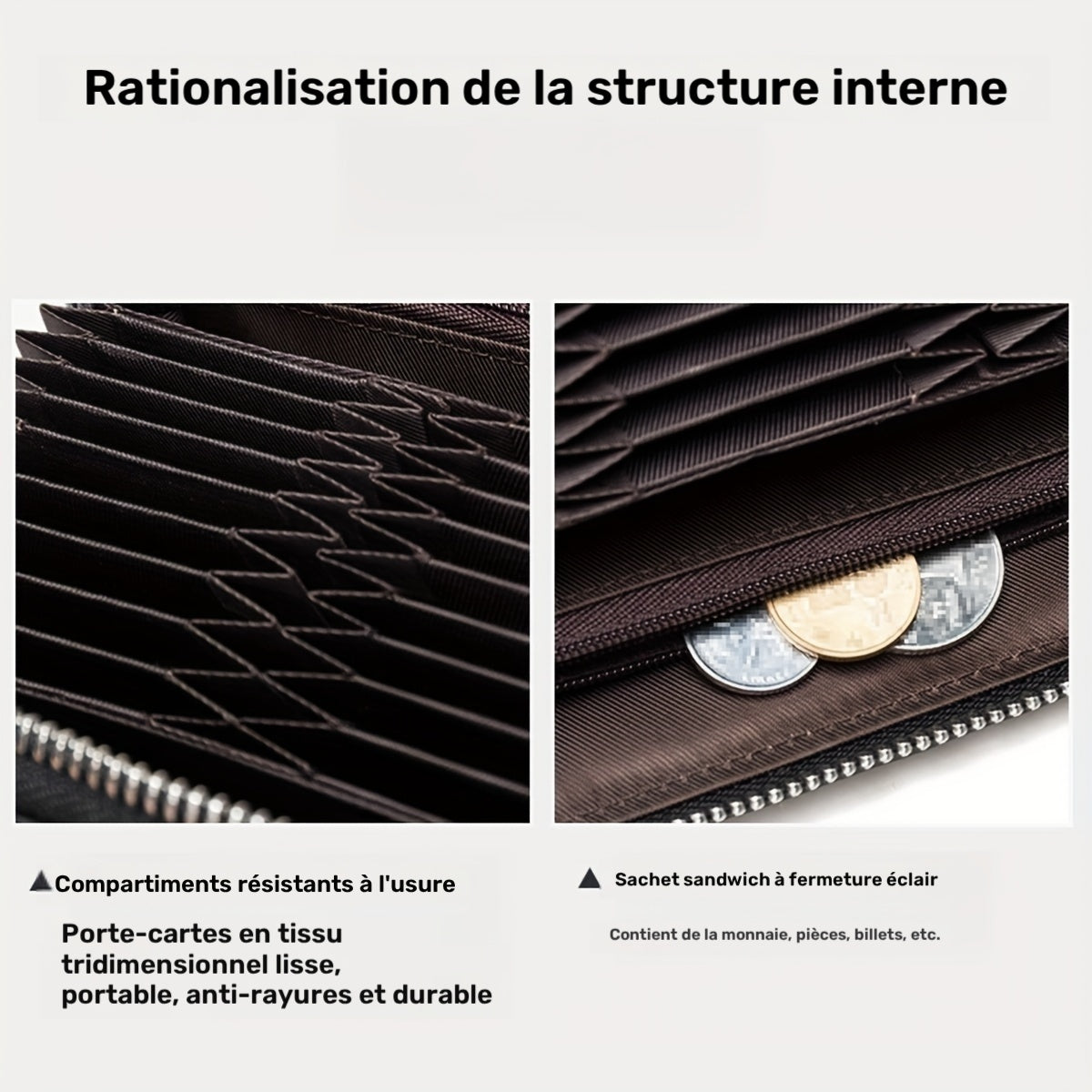 Portefeuille homme long zippé noir, 27 fentes cartes accordéon
