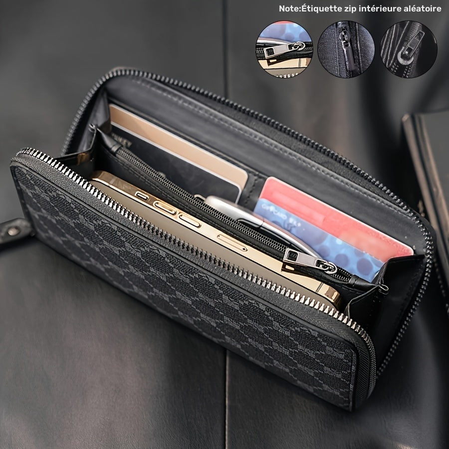 Portefeuille homme long zippé, poche téléphone de 20 cm