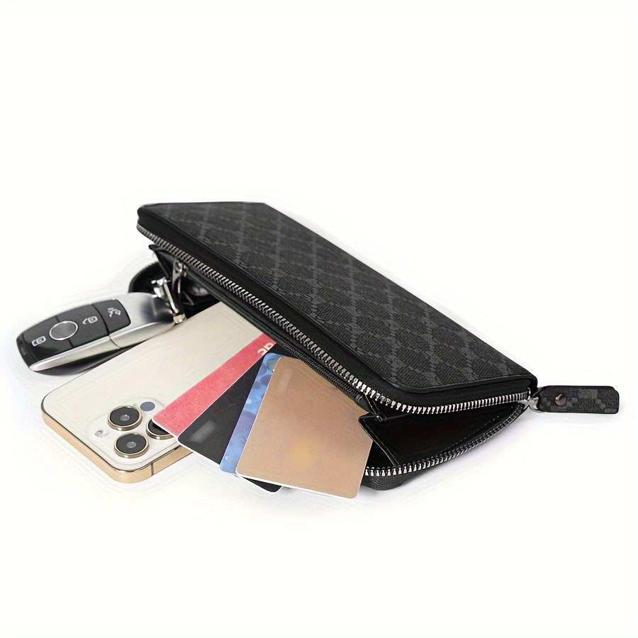 Portefeuille homme long zippé, poche téléphone de 20 cm
