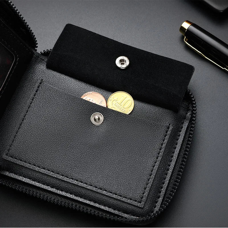 Portefeuille homme luxe en cuir avec protection RFID et poche monnaie zippée — photo 2