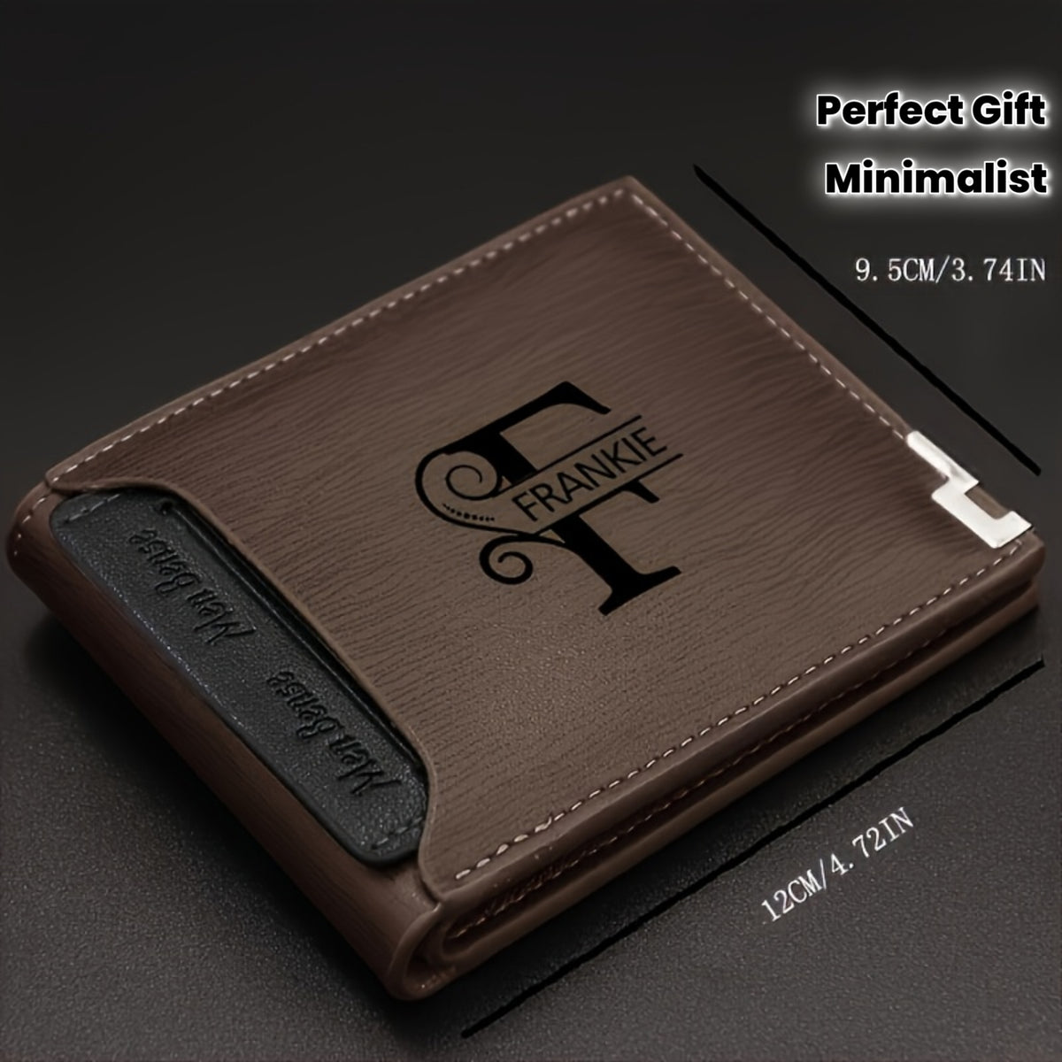 Portefeuille homme marron foncé porte-cartes amovible gravé