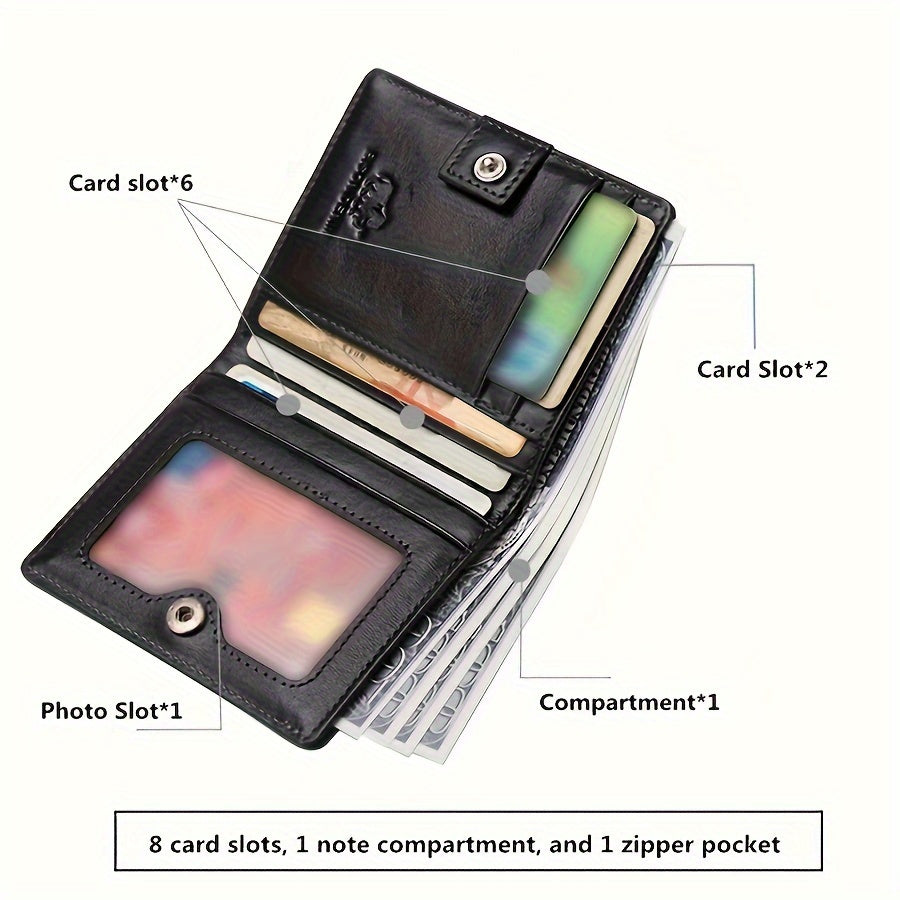 Portefeuille homme mini en cuir de vache, 8 fentes cartes