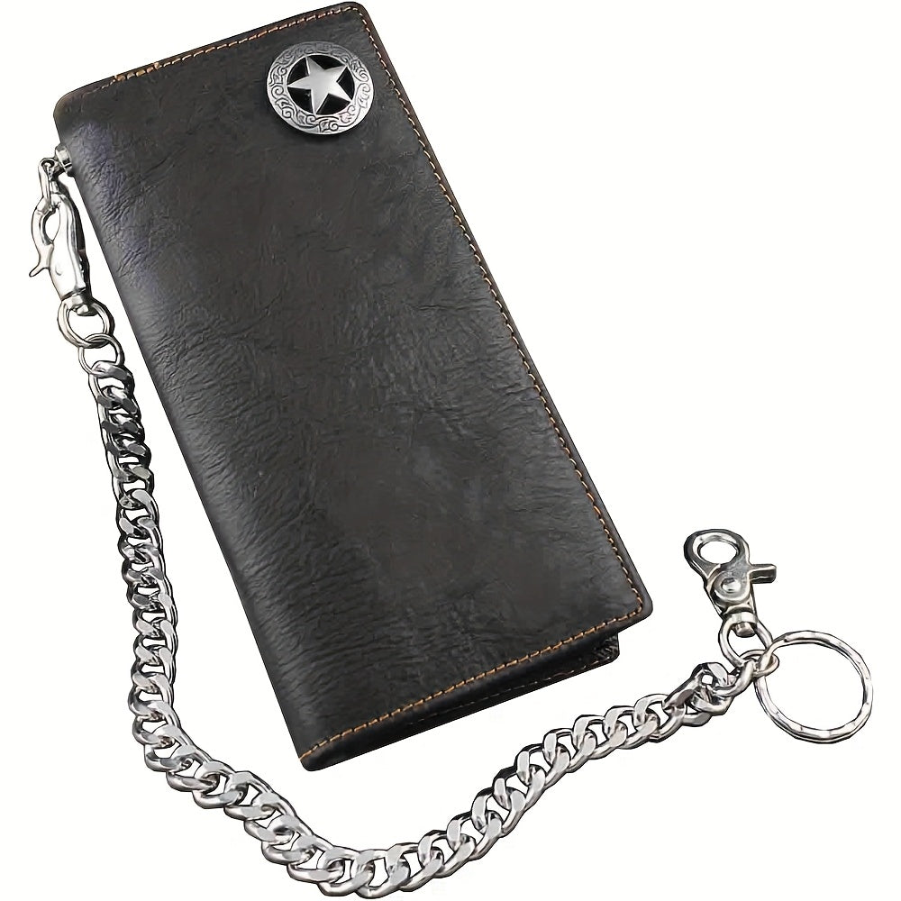 Portefeuille homme motard cuir noir 18,5 cm, concho étoile
