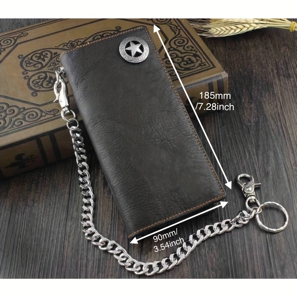 Portefeuille homme motard cuir noir 18,5 cm, concho étoile