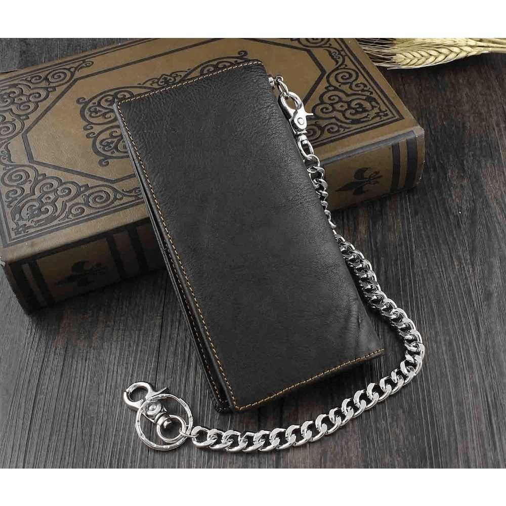 Portefeuille homme motard cuir noir 18,5 cm, concho étoile