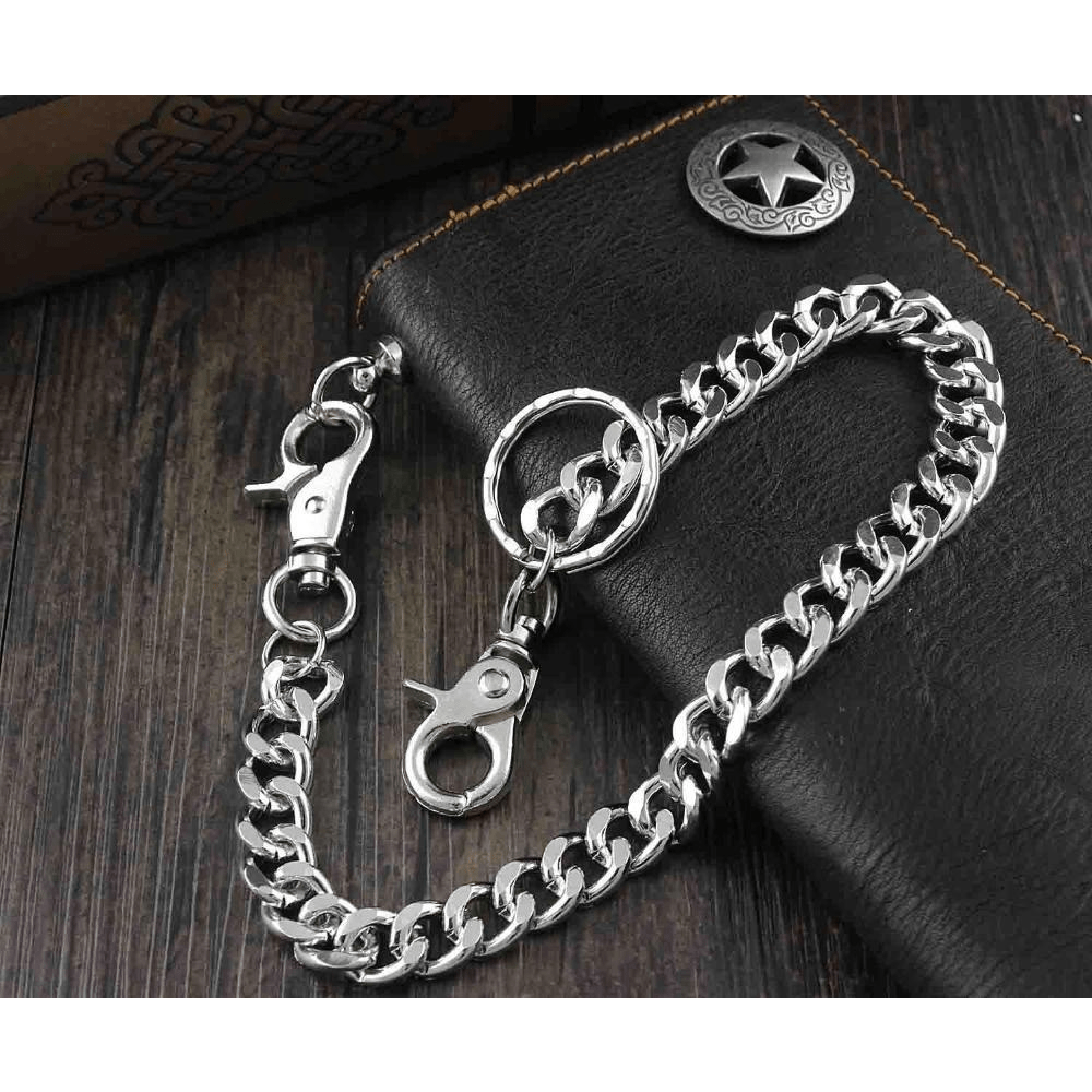 Portefeuille homme motard cuir noir 18,5 cm, concho étoile