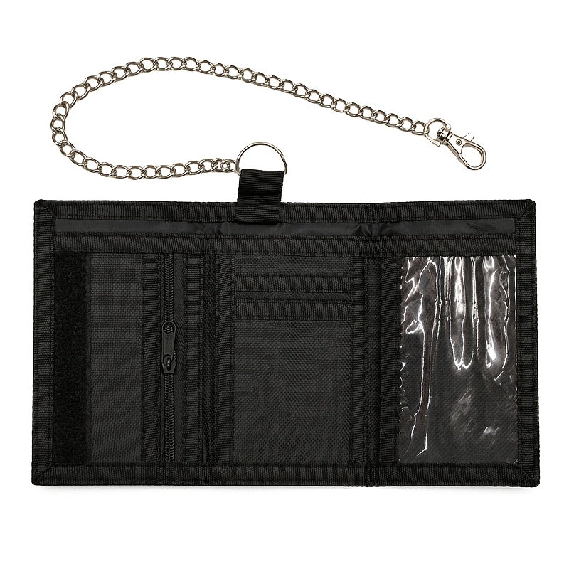 Portefeuille homme 3 volets en nylon, chaîne et mousqueton
