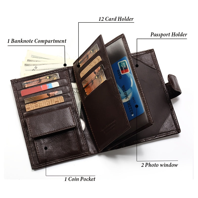 Portefeuille homme passeport et cartes, cuir de vachette
